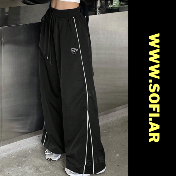 Jogging de Tela Silver (tipo rompe viento) con cintura alta