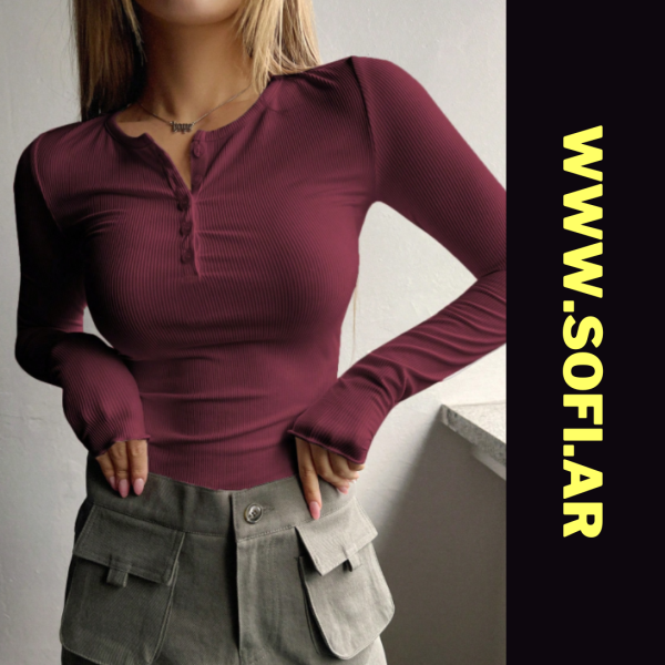 Camiseta manga larga bordó SHEIN