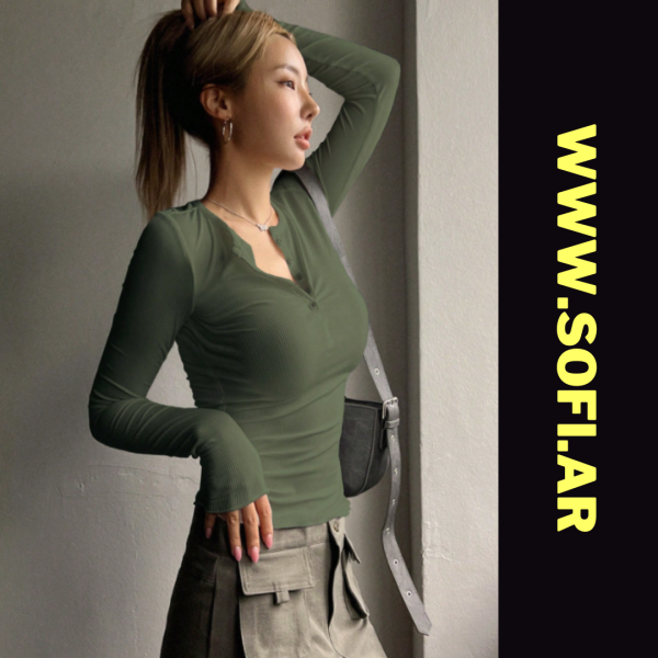 Camiseta manga larga verde SHEIN